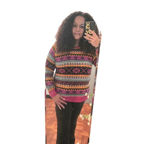 Attitudes By Renee Global Illusions Fair Isle Sweater Crewneck Women's Large - Picture 3 of 8